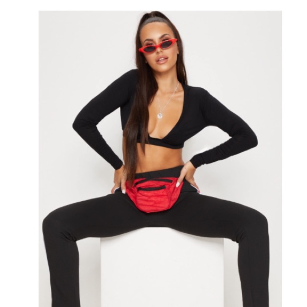PLT black long sleeve crop top